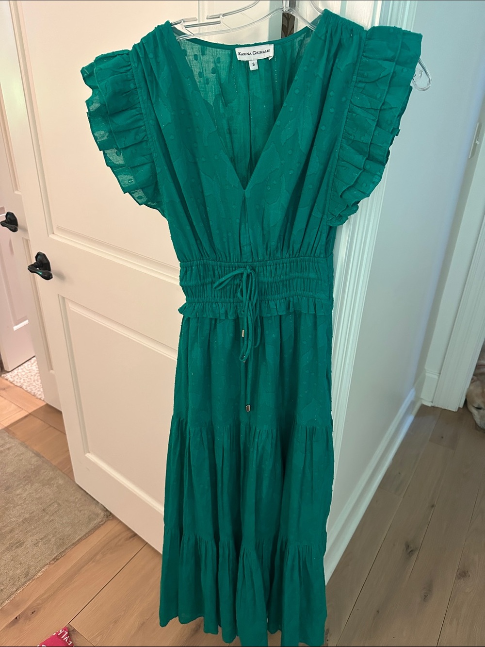 Karina Grimaldi Emerald Sheer Dot V-Neck Blouse
